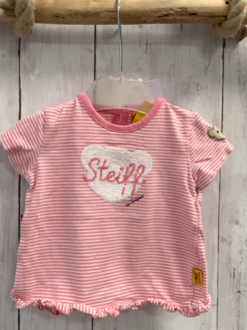 Steiff  T-Shirt  Gr. 62  rosa weiße Streifen Pailettenbärenkopf 