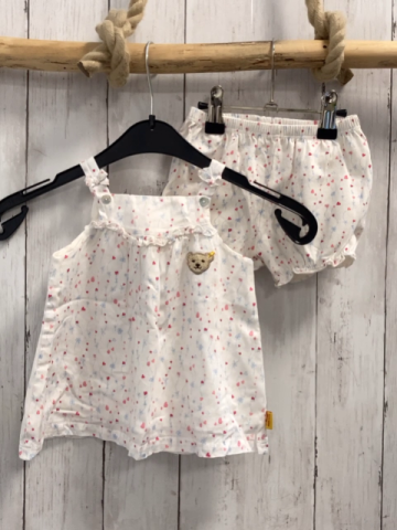 2tlg Steiff  Kleid + Höschen  Gr. 68  weiß rote Herzen hellblaue Schleifen 