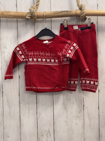 2tlg H&M  Pullover + Leggings  Gr. 68  rot Strick + weißes Muster mit Punkten Bärenköpfe Strick 