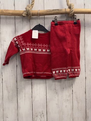 2tlg H&M  Pullover + Leggings  Gr. 68  rot Strick + weißes Muster mit Punkten Bärenköpfe Strick 