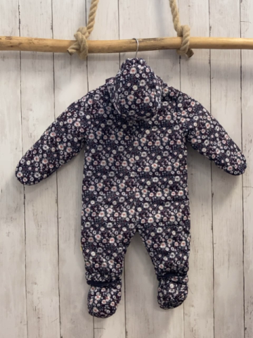 2tlg Steiff  Winteroverall + Schühchen  Gr. 62  dunkelblau Blumen Kapuze Plüschbärenkopf 