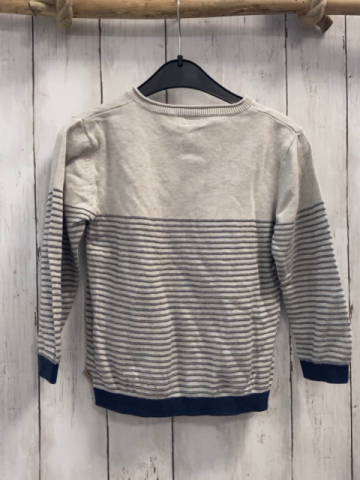 Next  Pullover  Gr. 98  grau + dunkelgraue Streifen Strick Knopfleiste 