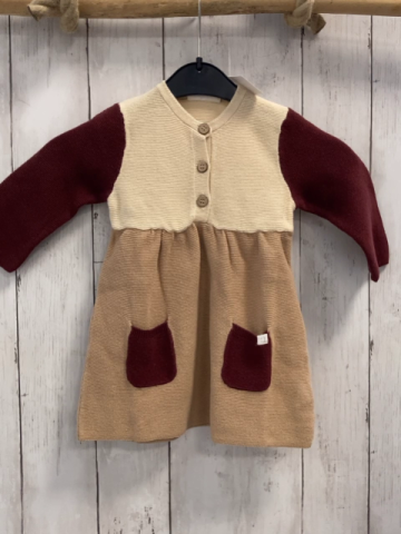   Kleid  Gr. 68  beige sand weinrot Strick Knopfleiste 