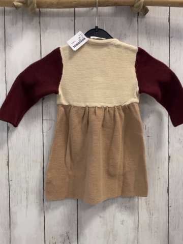   Kleid  Gr. 68  beige sand weinrot Strick Knopfleiste 