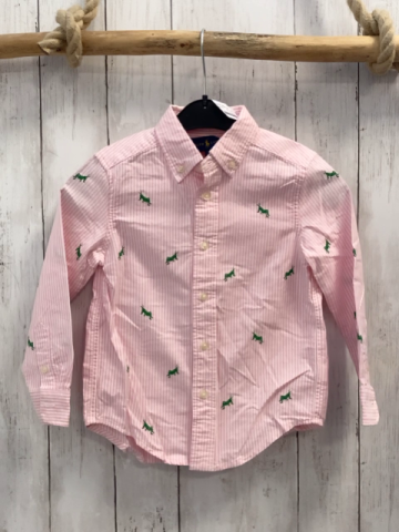 Ralph Lauren Hemd Gr. 104  rosa weiß gestreift gestickte Heuschrecken
