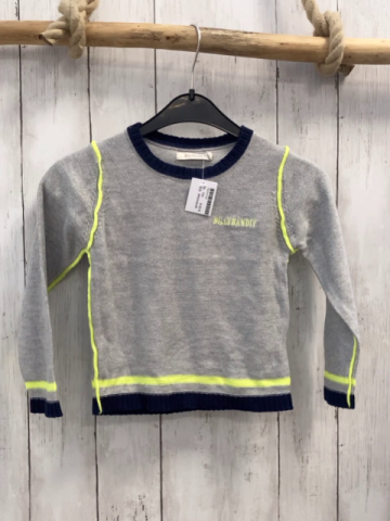 Billybrandit Pullover Gr. 104  grau blauer Bund + gelbe Streifen Strick