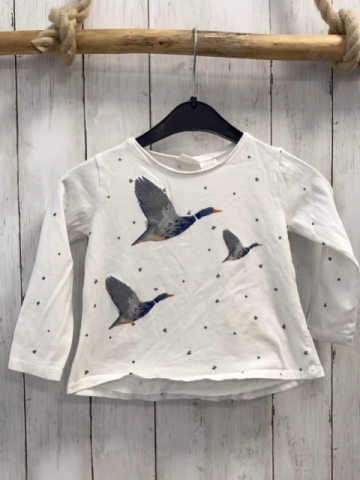 zara Langarmshirt Gr. 104  weiß Gänse mit Glitzerflügeln