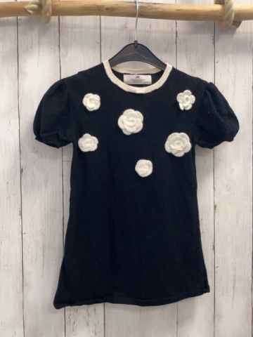 H&M Kleid Gr. 98  schwarz Strick weiße Blumen + Bund