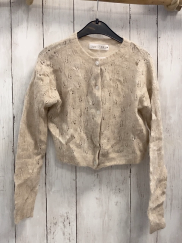 zara Strickjacke Gr. 134  beige Lochmuster 32% Wolle