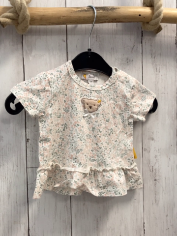 Steiff  T-Shirt  Gr. 56  weiß rosa Blumen grüne Blätter 