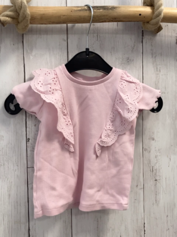Zara  T-Shirt  Gr. 68  rosa Rippen Rüschen mit Lochstickerei 