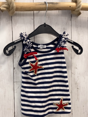   Top  Gr. 86  blau weiße Streifen rote Sterne mit Steinen blau weiße Fransen rote Schleifen