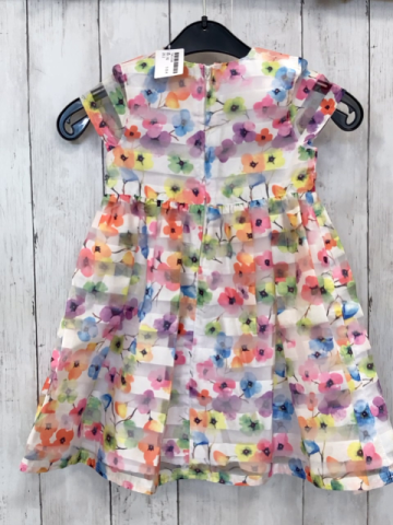   Kleid  Gr. 92  weißes Unterkleid weiß transparent gestreiftes Überkleid mit bunten Blumen 