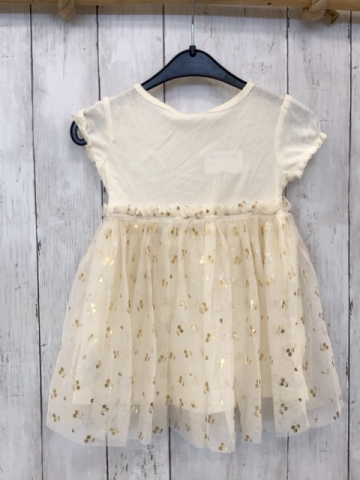 H&M  Kleid  Gr. 74  creme Tüllüberrock mit goldenen glänenden Kirschen 