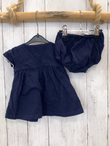 2tlg Ralph Lauren  Kleid + Höschen  Gr. 56  blau weiß umhäktelt rosa Reiter 