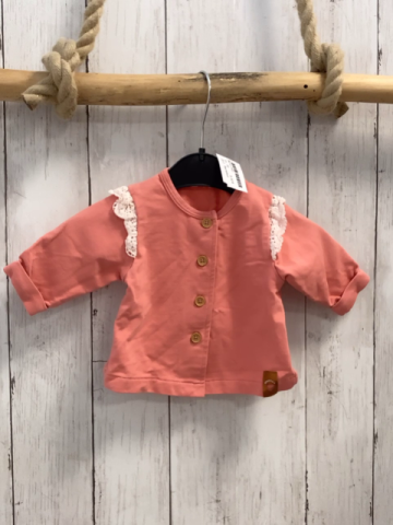 Benetton  Sweatjacke  Gr. 50  hellrot weiße Rüschen an den Schultern mit Lochstickerei 