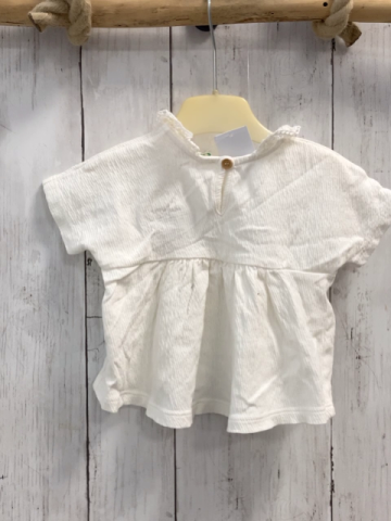 Benetton  Sommerbluse  Gr. 68  weiß Rippen Häkelkragen 