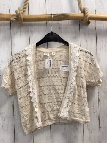 GAP  Strickjacke  Gr. 98  beige Lochmuster weiß Häkelborte 