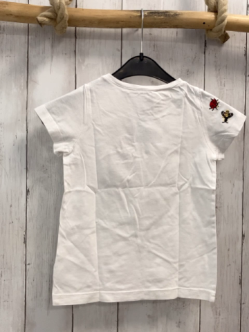 H&M  T-Shirt Gr. 110  weiß  gestickte Blumen Käfer Schrift 