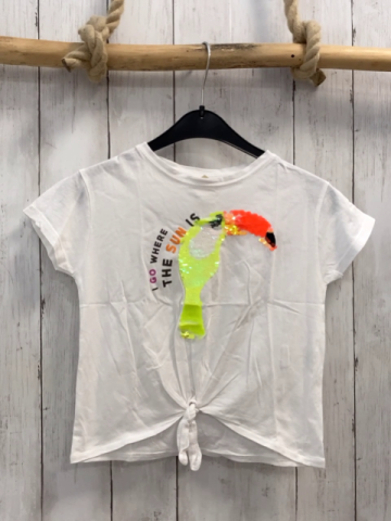 Zara  T-Shirt  Gr. 116  weiß Pailettenvogel Schrift 