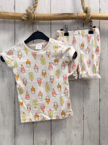 2tlg Zara  T-Shirt + Shorts  Gr. 110  weiß buntes Eis 