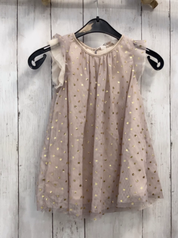 H&M  Kleid  Gr. 92  beige Tüllüberkleid mit goldenen Glitzerpunkten 