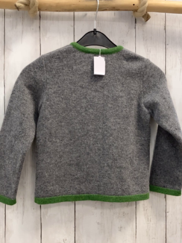 Stassny Salzburg  Strickjacke  Gr. 110  grau grüner Bund Trachtenknöpfe 100 % Merinowolle 
