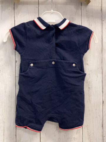 Jacadi  Playsuit  Gr. 68  blau + weiß roter Streifenbund + -kragen