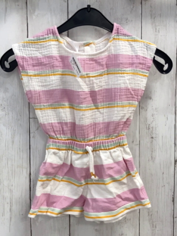 zara Playsuit Gr. 92  weiß rosa gelb mint gestreift musselin