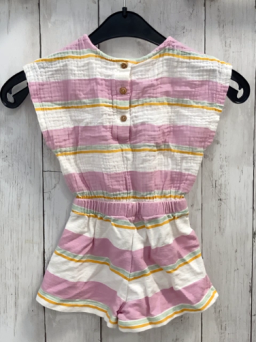 zara Playsuit Gr. 92  weiß rosa gelb mint gestreift musselin
