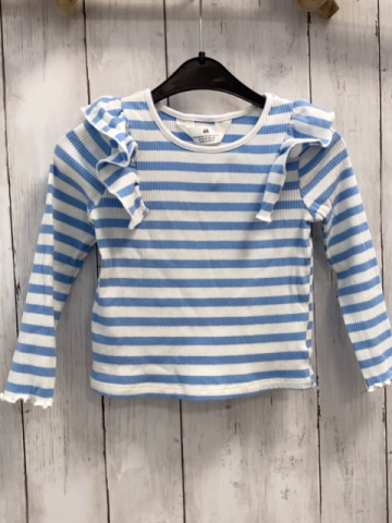 H&M Langarmshirt Gr. 98  blau weiß gestreift gerippt Rüsschen