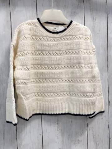 H&M Pullover Gr. 92  natur Strick Lochmuster schwarzer Bund