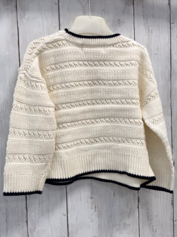 H&M Pullover Gr. 92  natur Strick Lochmuster schwarzer Bund