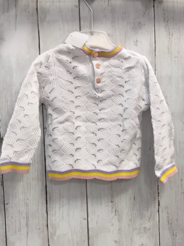 carrement beau Pullover Gr. 74  weiß Strick Lochmuster lila gelb pink gestreifter Bund