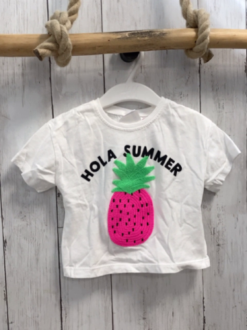 zara T-Shirt Gr. 80  weiß pink grüne Ananas schawarze Schrift kurz geschnitten