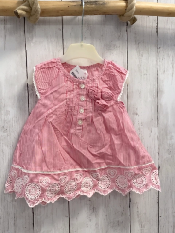  Kleid Gr. 62  rot weiß gestreift Rosetten Häkelbund