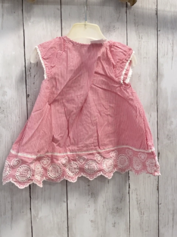  Kleid Gr. 62  rot weiß gestreift Rosetten Häkelbund