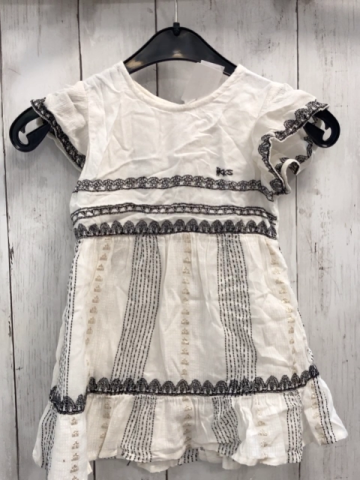 IKKS Kleid Gr. 86  weiß schwarze Nähte Glitzerfäden