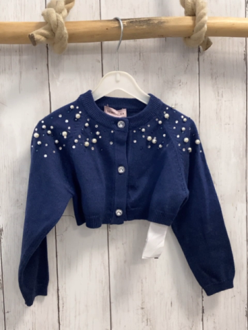 Monnalisa Strickjacke Gr. 98  blau Perlen Steinchen kurz geschnitten
