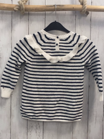 Tommy Hilfiger  Pullover  Gr. 104  weiß blaue Streifen Strick weiße Rüschen 