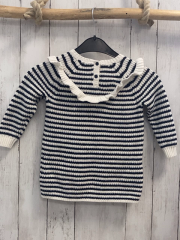 Tommy Hilfiger  Pullover  Gr. 104  weiß blaue Streifen Strick weiße Rüschen 