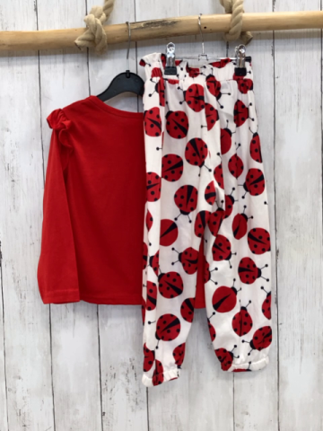 2tlg  Langarmshirt + Jogginghose  Gr. 98  rot Schrift + weiß Marienkäfer 