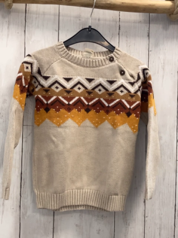 Alana  Pullover  Gr. 110  beige + mais braun ocker weißes Muster mit Rauten Strick