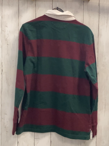 Ralph Lauren  Langarmshirt  Gr. 158/164  grün weinrote Streifen weißer Kragen 