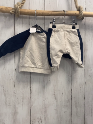 2tlg H&M  Pullover + Leggings  Gr. 56  beige blaue Ärmel Auto + beige blaue Seitenstreifen 