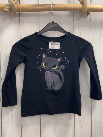 H&M  Langarmshirt  Gr. 98  schwarz Katze silber Glitzerpunkte 