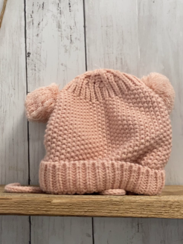   Mütze  Gr. 35cm  rosa Strick 2 Bommel 