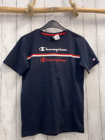 Champion  T-Shirt  Gr. 164  blau rot weiße Schrift + Streifen 