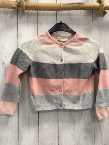 H&M  Strickjacke  Gr. 98  rosa weiß grau hellgraue Streifen 