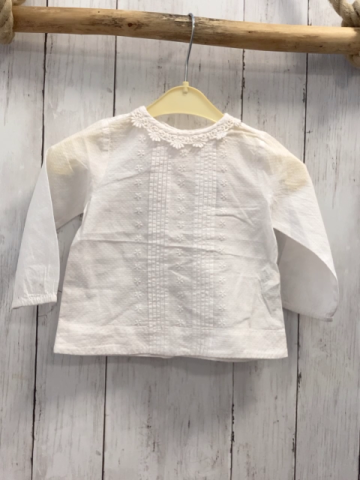 Zara  Bluse  Gr. 74  weiß Rippen Häkelkragen 